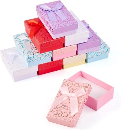 12 Stuks Geschenkdozen met Hart Patroon voor Sieraden - Kartonnen Opbergdozen voor Ringen, Armbanden en Oorbellen met Strik