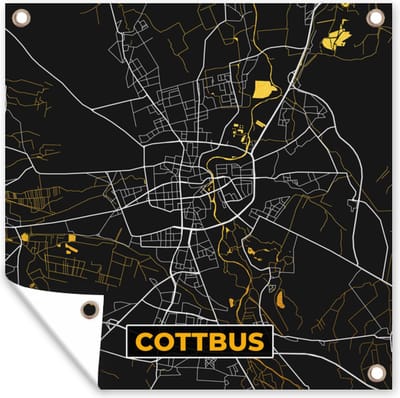 Tuin poster Cottbus - Goud - Kaart - Plattegrond - Stadskaart - Duitsland - 200x200 cm - Tuindoek