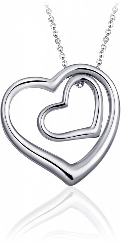 Jewels Inc. Hanger incl. Ketting - Klein Hart in Groot Hart -  25mm x 25mm - Lengte 42+3cm - Gerhodineerd Zilver 925