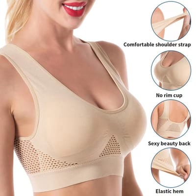 Ademende Sport BH - maat XL - Sportbeha - Draadloos - Elstisch - Onzichtbaar - Strapless Bra - Beige - LOUZIR