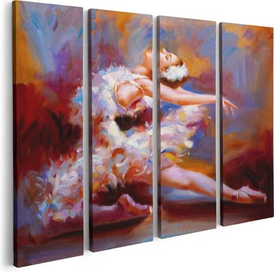 Artaza Canvas Schilderij Vierluik Ballerina van Olieverf - Ballet - 80x60 - Foto Op Canvas - Canvas Print