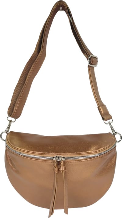 Qischa® - Crossbody heuptas bumbag - uni riem - soft - bruin metallic - large size