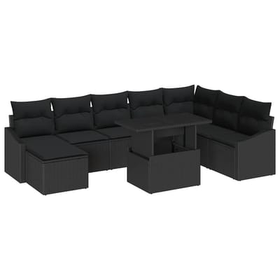 vidaXL - Bankstel - 9 - st - Zwart - poly - rattan