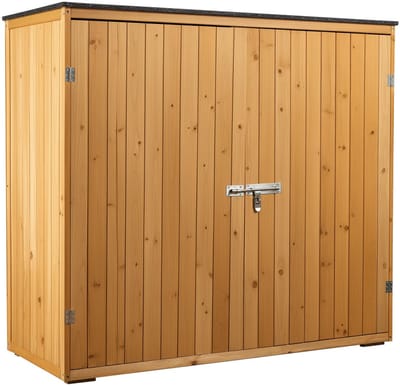 tuinhuis met dubbele deur in natuurkleur 136 x 58 x 127 cm houten gereedschapshok voor tuinartikelen en gereedschappen tuinkast gereedschapskast
