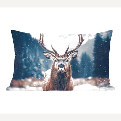 Sierkussens - Kussentjes Woonkamer - 60x40 cm - Hert - Dieren - Landschap - Winter - Sneeuw