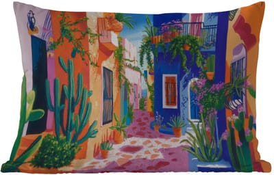 Buitenkussens - Geel - Blauw - Oranje - Huis - 60x40 cm - Weerbestendig