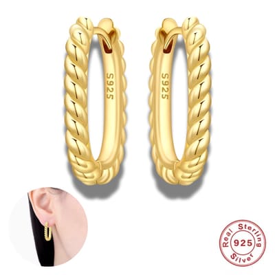 Oorhangers - 925 sterling zilver - goudkleurig - klapsluiting - buddha stijl - bali stijl - rechthoekig - gedraaid effect