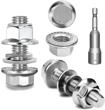 M6 x 16 mm Hexagonale Schroeven Set van 15, Roestvrij Staal A2 70, Volledige Draad, Inclusief Moeren en Ringen