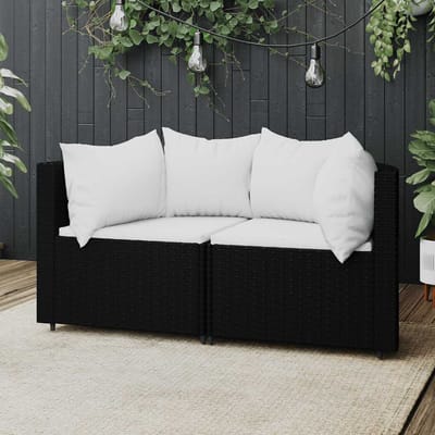 vidaXL - Tuinhoekbanken - met - kussens - 2 - st - poly - rattan - zwart