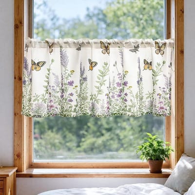 Landhaus Bistrogordijn - Keukengordijn Vitrage - Gezellige Sfeer Creëren - Filigraan Bloemenpatroon - 60x180 cm - Lavendel