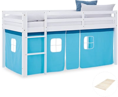 Homestyle4u Hoogslaper - 90x200 cm - Blauw - met lattenbodem
