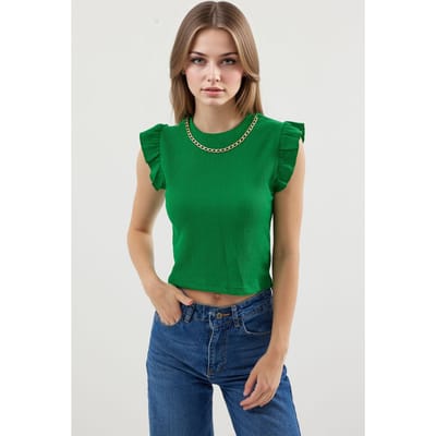 Geribbelde Mouwloze Crew Neck Blouse