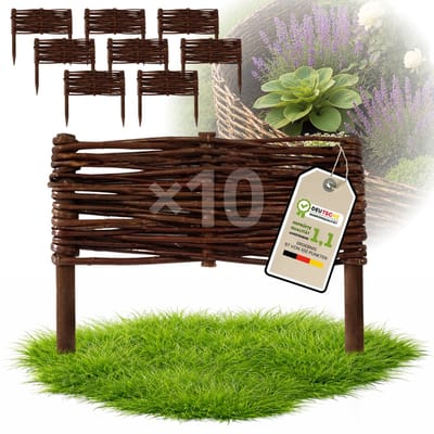 Floranica Tuinafscheiding van wilg - 10 stuks - Hoogte: 10 cm Lengte: 30 cm - Wilgenvlechtwerk, tuinhek, randafwerking voor bloembedden, hout, gazonrand