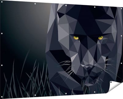Gards Tuinposter Zwarte Panter van Origami - Abstract - 180x120 cm - Tuindoek - Tuindecoratie - Wanddecoratie buiten - Tuinschilderij