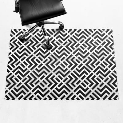 Wallfluent - Vloerbeschermer Geometrische Zigzag - 140x100 cm - Zwart En Wit Bureau Stoel Mat - Rechthoekig - Vloerbeschermer Harde Vloer-Stoel Mat-Werkplekdecoraties - Boho-patroon