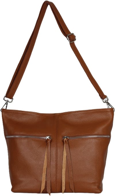 AmbraModa GLX06 - Dames Schoudertas - Crossbodytas - Italiaanse tas van echt leer - Cognac