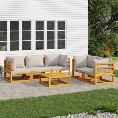 vidaXL - 6-delige - Loungeset - met - lichtgrijze - kussens - massief - hout
