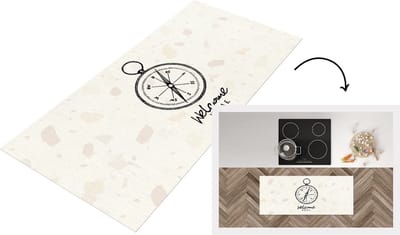 Keukenloper - Loper keuken - Welkom Thuis - Kompas - Zwart - 120x50 cm - Keukenloper vinyl