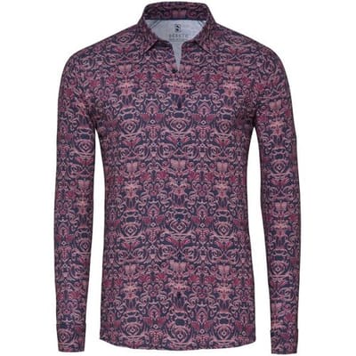 Desoto Overhemd Casual Kent Luxury Drawn Pattern Navy-Rood / male