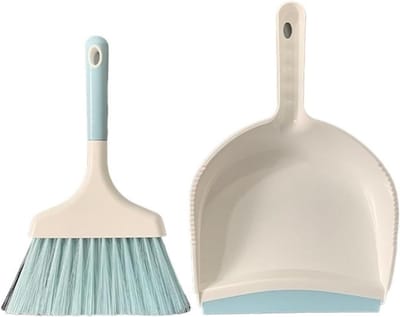 Stofblik en borstel - Mini stoffer set - Bureau reinigen - Compact opbergontwerp - 500 g - Blauw