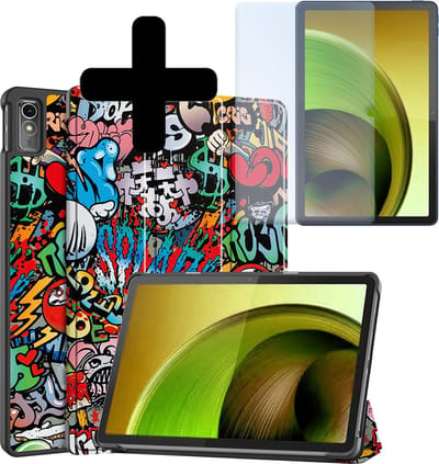Hoes - Geschikt voor Lenovo Tab M10 5G - Met Screenprotector - Trifold Bookcase - Hard Cover - Hardcover Book Case - Tablet Hoesje - Graffity