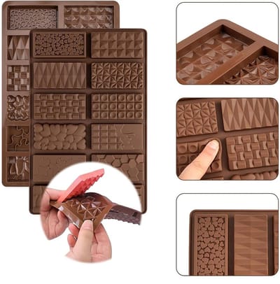 Chocoladevormen - 2 chocoladevormen - 1 witte schraper - Geschikt voor het maken van gevulde Dubai chocoladerepen, chocoladesticks, koekjes of snoepjes - Eetbare siliconen - Chocolade bakvormen - 27,4*17*1,1 cm - Set van twee