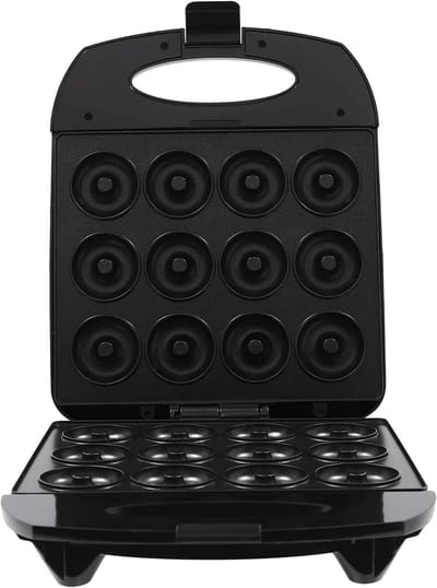 Donut Maker Elektrisch - Apparaat voor donuts - Zelf donuts bakken - Dubbelzijdige verwarming - 12 donuts - Zwart zilver