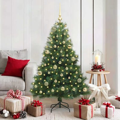 vidaXL - Kunstkerstboom - met - 150 - LED - met - standaard - Groen - 150 - cm - PE - en - PVC