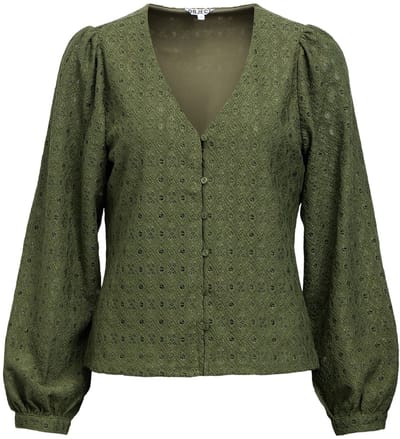 Object Blouse Objlaila L/s V-neck Top Noos 23049288 Bronze Green Dames Maat - M