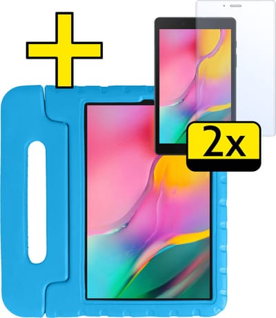 Hoes - Geschikt voor Samsung Galaxy Tab A 8.0 (2019) - Met 2x Screenprotector - Kinderhoes Shockproof Bumper - Kidsproof Case - Tablet Hoesje - Kinder Cover - Blauw