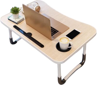 Opvouwbare bedtafel - Schootbureau laptop - Ontbijt en werken - Met bekerhouder - 60 x 40 cm - Licht walnoot