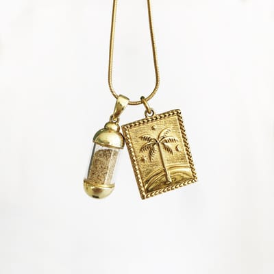 Laguna Treasures Jewellery - Ketting Beach Pendant My Loves - Goud - Verguld - Snake ketting - Halsketting - Sieraden - Surf - Herinnering - Palmboom