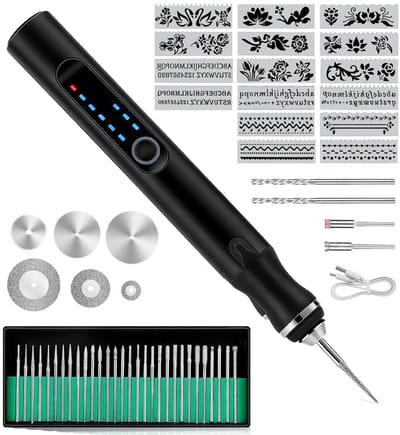 Graveerpen-Elektrische graveerpen-Draadloze USB-graveerpen - Elektrische graveerpenset - 12 sjablonen - Multifunctionele graveerpen - Voor graveren in hout, metaal, steen, plastic en glas-zwart