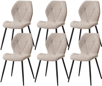 Questyr - beige - Set van 6 moderne eetkamerstoelen - gestoffeerd - gewatteerd linnen - minimalistische bureaustoelen voor keuken - eetkamer