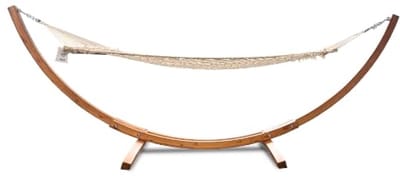 Hangmat met houten frame, ligstoel met houten standaard, 150 kg belasting, 320 x 100 x 120 cm, met net