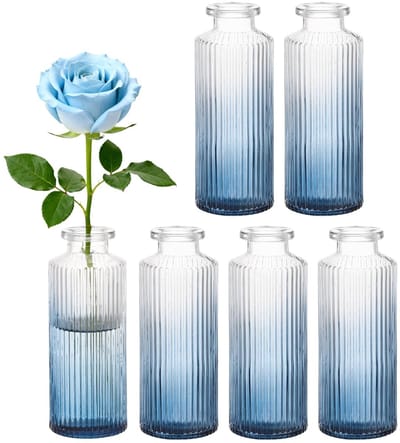 Dailygoods- Vazen Set van 6 - Vintage Decoratieve Vazen - Glas - Blauwe Verloop - Elegante Vormgeving - Stabiele Kwaliteit - Decoratieve Vaas