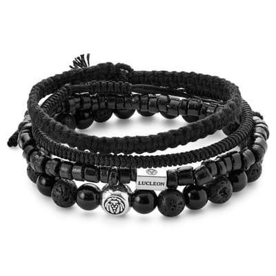 Armbandenset van Lavasteen, Onyx, Kokosnoot en Sterling Zilver