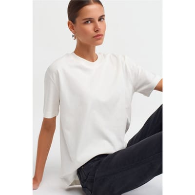 Dames Katoenen T-shirt met Ronde Hals