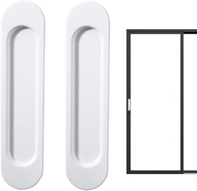 2 stuks ovale schuifdeurgrepen, zelfklevende rechthoekige schuifdeurgrepen, aluminiumlegering, zonder perforatie, schuur, ramen, kasten (wit (afgeronde hoek))