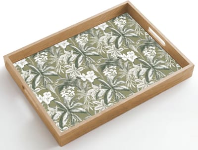 Dienblad hout 50x35 cm - Schootdienblad - Botanisch - Bloemen - Groen - Borrelplank rechthoek - Plateau dienbladen