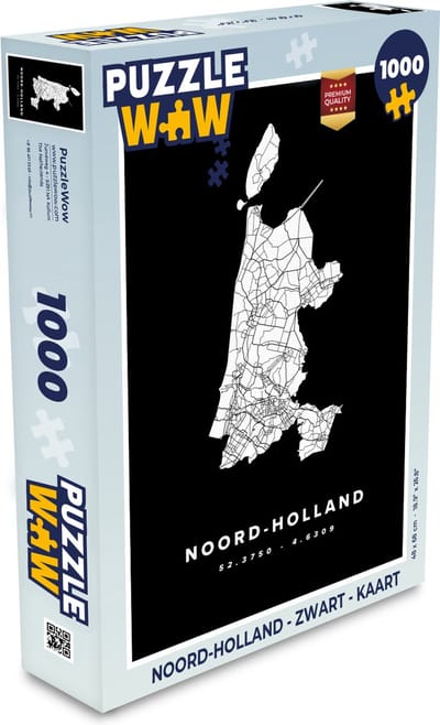 Puzzel Noord-Holland - Zwart - Kaart - Legpuzzel - Puzzel 1000 stukjes volwassenen