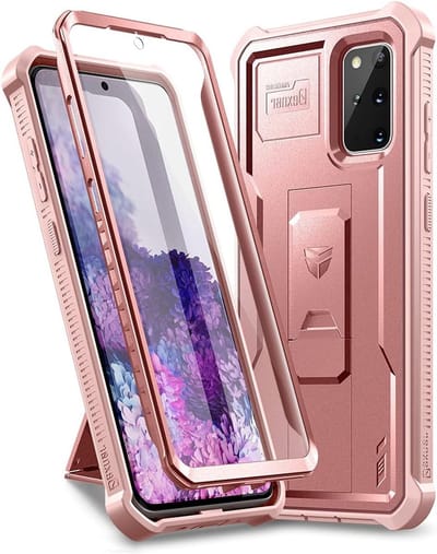 Zware Schokbestendige Hoes voor Samsung S20 Plus met Ingebouwde Screen Protector en Kickstand - Roze, Militaire Bescherming en Duurzaam Ontwerp