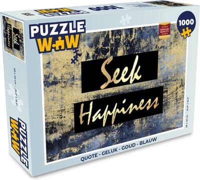 Puzzel Quote - Geluk - Goud - Blauw - Legpuzzel - Puzzel 1000 stukjes volwassenen