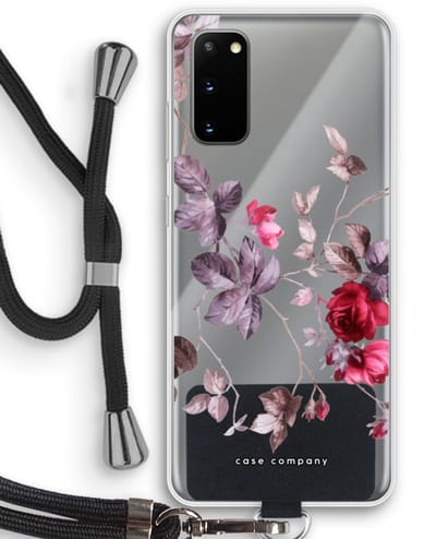 Case Company® - Hoesje met koord geschikt voor Samsung Galaxy S20 hoesje met Koord - Mooie bloemen - Telefoonhoesje met Zwart Koord - Bescherming aan alle Kanten en Over de Schermrand