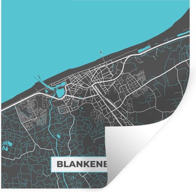 Muurstickers - Sticker Folie - België – Blankenberge – Stadskaart – Kaart – Blauw – Plattegrond - 100x100 cm - Plakfolie - Muurstickers Kinderkamer - Zelfklevend Behang XXL - Zelfklevend behangpapier - Stickerfolie