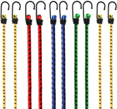 MK Stoer - Bungeekoorden - Elastisch - Zwaar belastbaar - Dubbel gevlochten - UV-bestendig - Vastzetten dekzeilen - Bagage tenten - Geschikt voor buiten gebruik - Blauw - 5 stuks elastische bungee-riemen met haken
