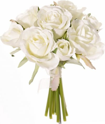 Topart Boeketje Rozen kunstbloemen - 9x stuks - wit - 20 cm - roos - decoratie