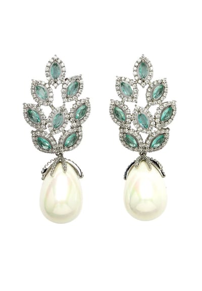 AVANT-GARDE PARIS Diva Elegant Leafy Zirconia Drop Earrings - Groen 2.0cm x 5.0cm - 1 stuk - Rhodium Plated en Lichtgewicht