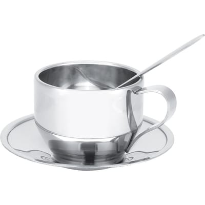 Tasse à café isolée en acier inoxydable, tasse à thé et lait à Double paroi avec soucoupe et cuillère, ensemble de vaisselle white