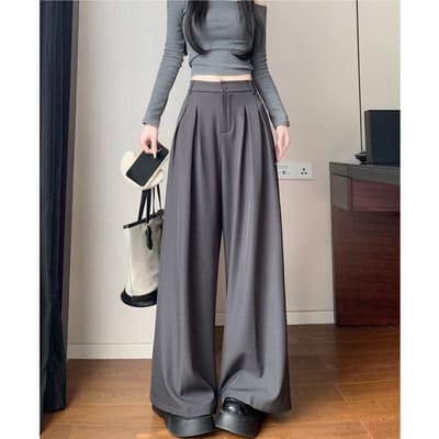 Veelzijdig pak wijde pijpen voor dames in de zomer nieuwe stijl high-end gedrapeerd los klein casual rechte pijpen broek rok XXL gray